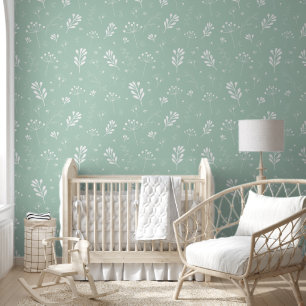 Minimale schone groene bloemen bladeren bloemenpat behang