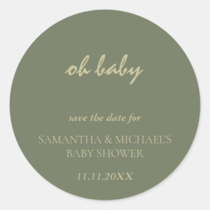 Minimale schone Sage Goud Script BABY Bewaar datum Ronde Sticker