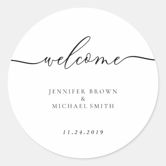 Minimale Schoone Eenvoudige Script Lettering Welko Ronde Sticker (Voorkant)