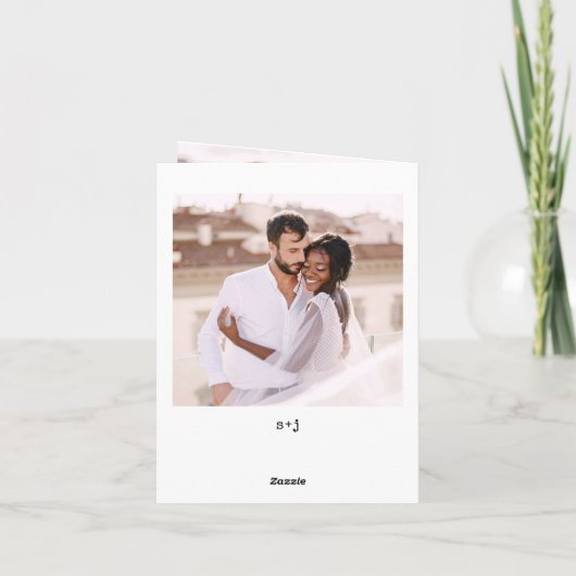 Minimale schrijfmachine | Drie foto's bruiloft Bedankkaart (Achterkant)