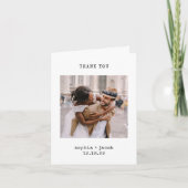 Minimale schrijfmachine | Drie foto's bruiloft Bedankkaart (Voorkant)