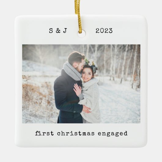 Minimale schrijfmachine | Eerste kerst Keramisch Ornament (Voorkant)