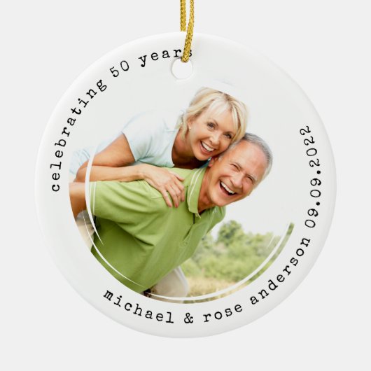 Minimale schrijfmachine | Foto van 50e Jubileum Keramisch Ornament (Voorkant)