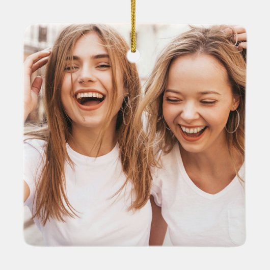 Minimale schrijfmachine | Foto van beste vrienden  Keramisch Ornament (Achterkant)