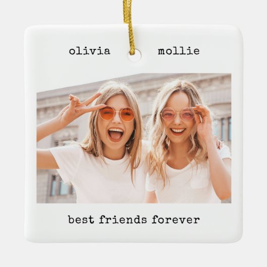 Minimale schrijfmachine | Foto van beste vrienden  Keramisch Ornament (Voorkant)