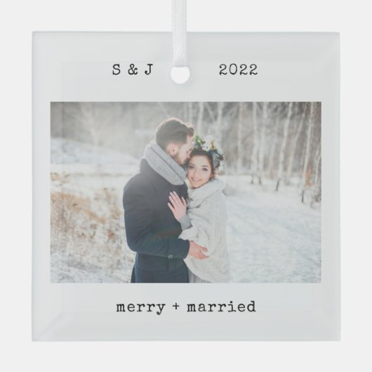 Minimale schrijfmachine | Foto van Merry en Marrie Glas Ornament (Voorkant)