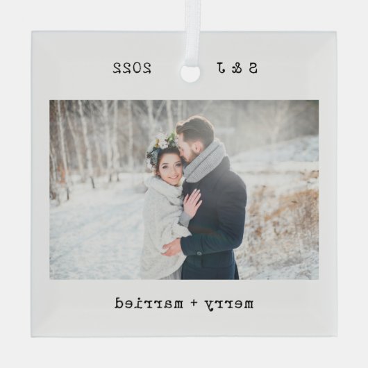 Minimale schrijfmachine | Foto van Merry en Marrie Glas Ornament (Achterkant)