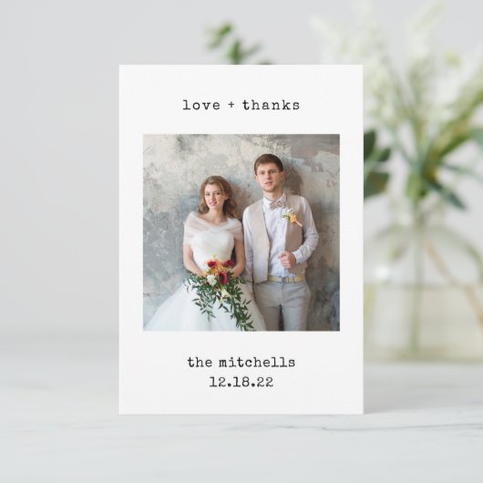 Minimale schrijfmachine | Twee simpele foto's Bedankkaart (Staand voorkant)