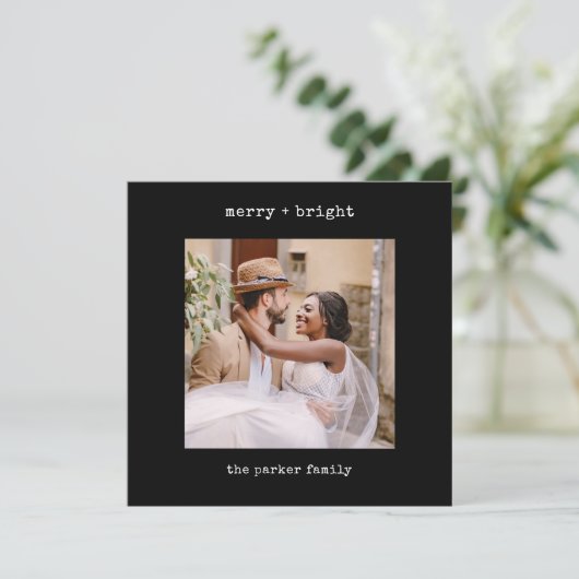 Minimale schrijfmachine | Vrolijk kerstfeest met f Feestdagenkaart (Staand voorkant)