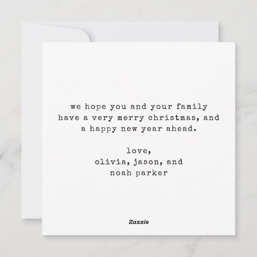 Minimale schrijfmachine | Vrolijk kerstfeest met f Feestdagenkaart (Achterkant)