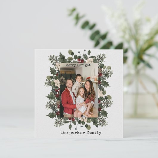 Minimale schrijfmachine | Vrolijk kerstfeest met f Feestdagenkaart (Staand voorkant)