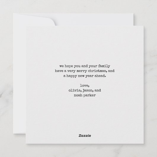 Minimale schrijfmachine | Vrolijk kerstfeest met f Feestdagenkaart (Achterkant)