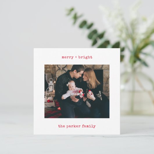 Minimale schrijfmachine | Vrolijk kerstfeest met f Feestdagenkaart (Staand voorkant)