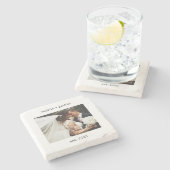 Minimale schrijfmachine | Weddenfoto en Jaar Stenen Onderzetter (Zijkant)