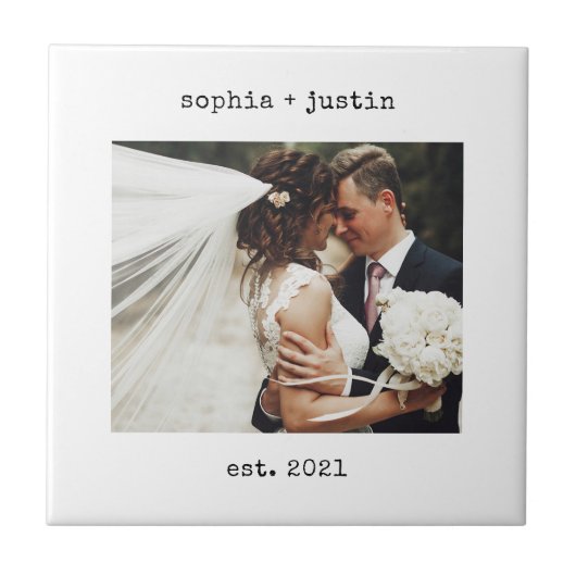 Minimale schrijfmachine | Weddenfoto en Jaar Tegeltje (Voorkant)