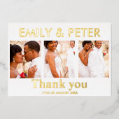 Minimale script 4 foto bruiloft bedankt kaart (Voorkant)