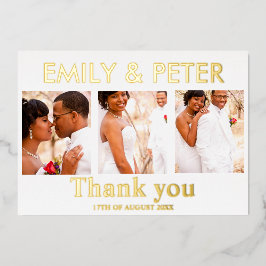 Minimale script 4 foto trouw dankkaart folie uitnodiging
