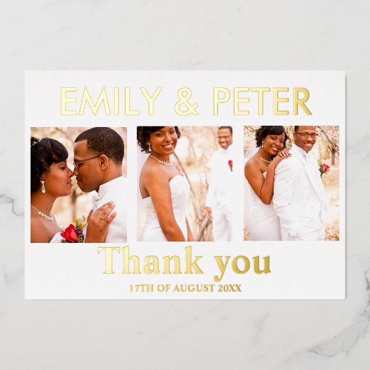 Minimale script 4 foto trouw dankkaart folie uitnodiging (Voorkant)