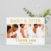 Minimale script 4 foto trouw dankkaart folie uitnodiging (Staand Voorkant)