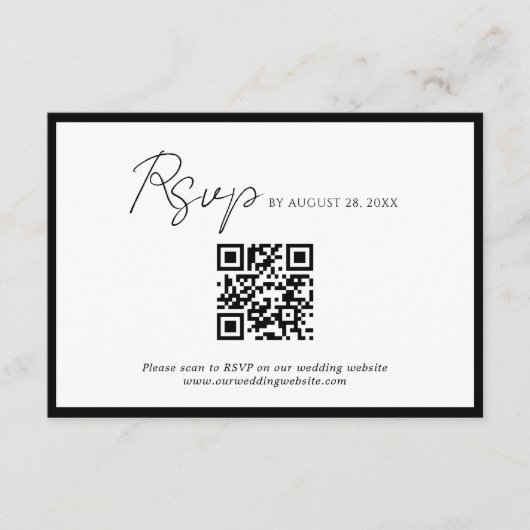 Minimale Script Black Border QR Code Bruiloft RSVP Informatiekaartje (Voorkant)