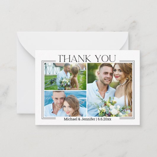 Minimale script bruiloft 3 foto's collage dank u notitiekaartje (Voorkant)