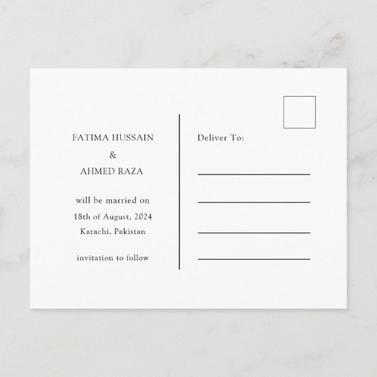 Minimale script bruiloft niet-foto opslaan van de aankondigingskaart (Achterkant)