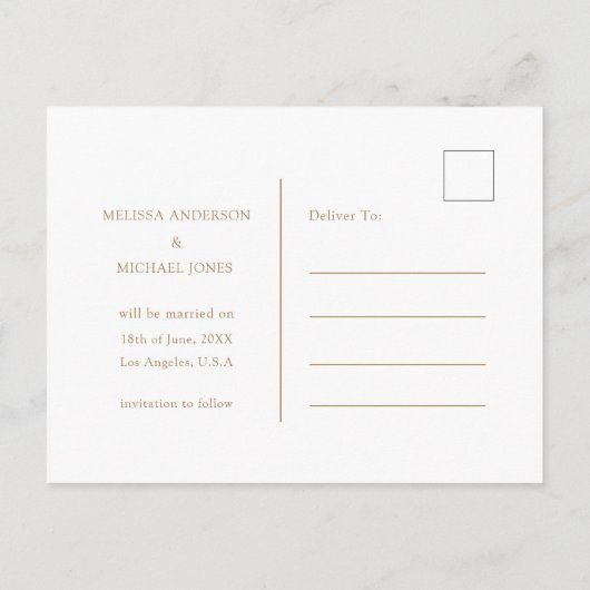 Minimale script bruiloft niet-foto opslaan van de  aankondigingskaart (Achterkant)