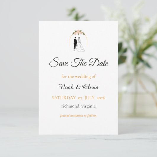 Minimale script bruiloft Save The Date kaart (Staand voorkant)