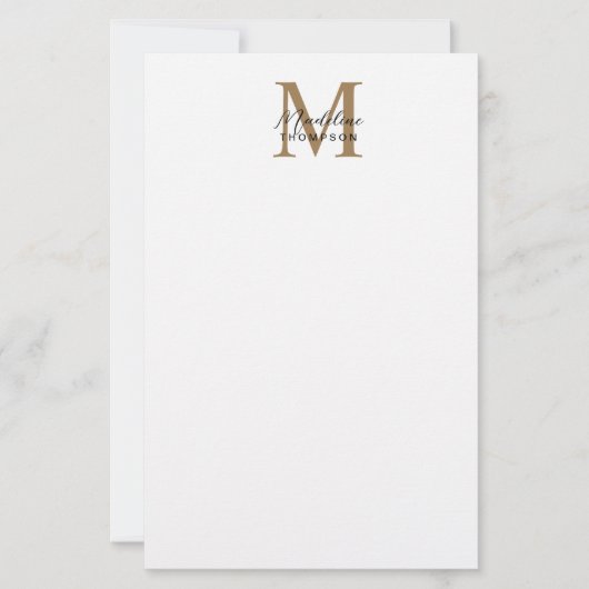 Minimale script calligrafie gouden monogram wit briefpapier (Voorkant)