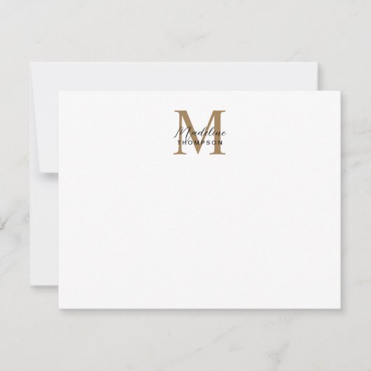 Minimale script calligrafie gouden monogram wit notitiekaartje (Voorkant)