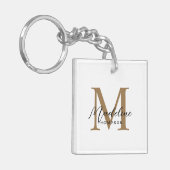 Minimale script calligrafie gouden monogram wit sleutelhanger (Voorkant Links)