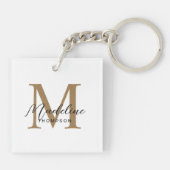 Minimale script calligrafie gouden monogram wit sleutelhanger (Achterkant)