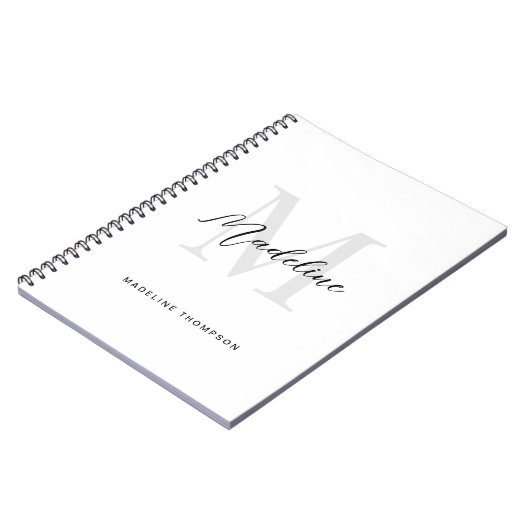 Minimale Script Calligrafie Zwart Wit Monogram Notitieboek (Linkerzijde)