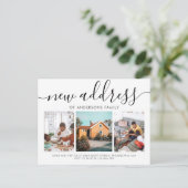 Minimale Script Calligraphy 3 Photo New Address Aankondigingskaart (Staand voorkant)