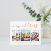 Minimale Script Calligraphy 3 Photo New Address Aankondigingskaart (Staand voorkant)