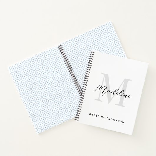 Minimale Script Calligraphy Black White Monogram Notitieboek (Binnen)