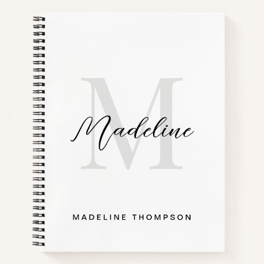 Minimale Script Calligraphy Black White Monogram Notitieboek (Voorkant)