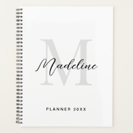 Minimale Script Calligraphy Black White Monogram Planner