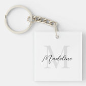 Minimale Script Calligraphy Black White Monogram Sleutelhanger (voorkant)