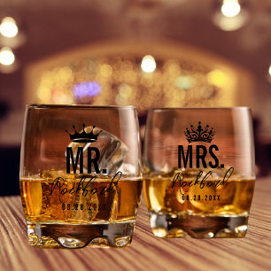 Minimale Script Custom Wedding Set van 2 Whisky Glas