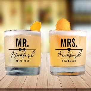 Minimale Script Custom Wedding Set van 2 Whisky Glas