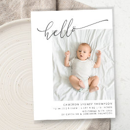 Minimale Script Cute Hallo Baby Two Photo Birth Aankondiging