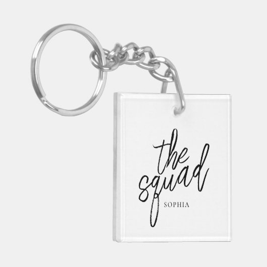 Minimale script De Squad Bruidsmeisje aangepaste f Sleutelhanger (Voorkant Links)