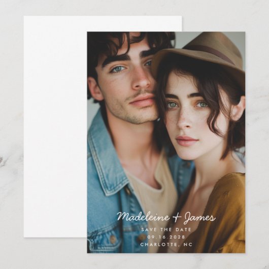 Minimale Script Eenvoudige Moderne Volledige Foto Save The Date (Voorkant / Achterkant)