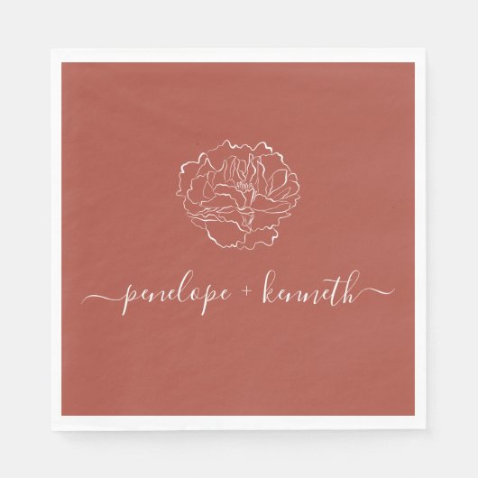 Minimale Script Flower Boho Terracotta Wedding Servet (Voorkant)