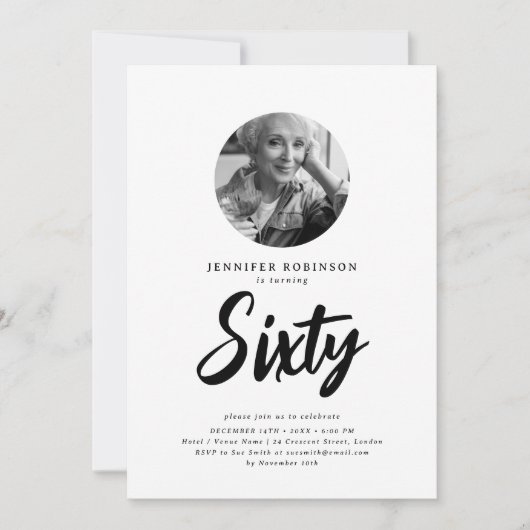Minimale Script Foto 60e verjaardag Zwart Wit Kaart (Voorkant)