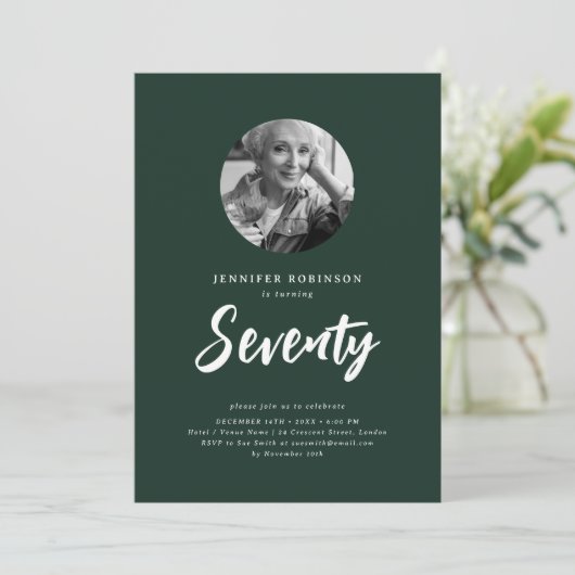 Minimale Script Foto 70e verjaardag Emerald Kaart (Staand voorkant)