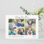 Minimale Script Gelukkig Nieuwjaar Fotocollage Feestdagenkaart (Staand voorkant)