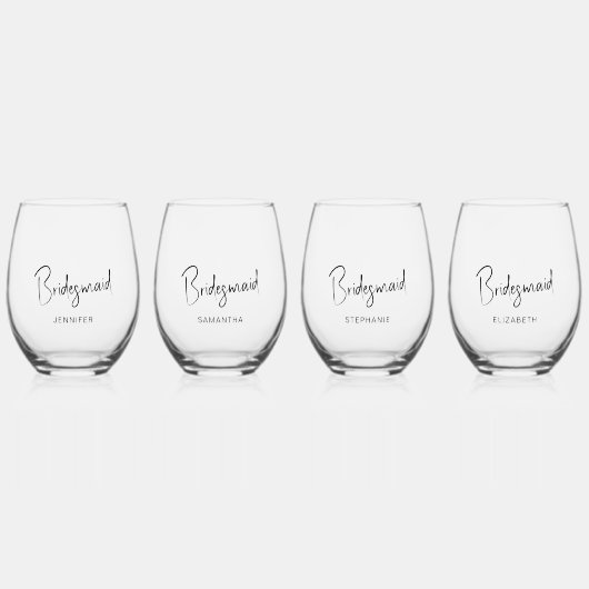 Minimale Script gepersonaliseerde bruiloft bruidsm Wijnglas Zonder Voet (Voorkant)