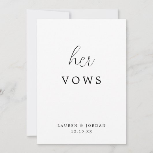 Minimale script kalligrafie haar bruiloft geloften kaart (Voorkant)
